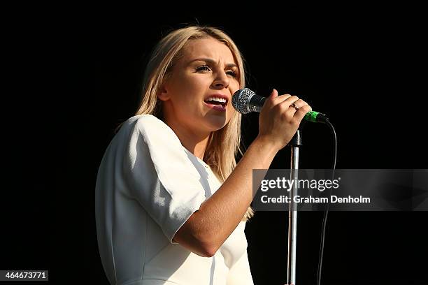 Owl Eyes aka Brooke Addamo performs during during day 11 of the 2014 Australian Open at Melbourne Park on January 23, 2014 in Melbourne, Australia.