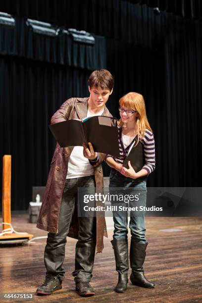student practicing lines on stage - rehearsing lines stock pictures, royalty-free photos & images