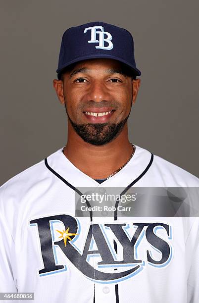 Alexi Casilla of the Tampa Bay Rays poses for a photo on photo day at Charlotte Sports Park on February 27, 2015 in Port Charlotte, Florida.