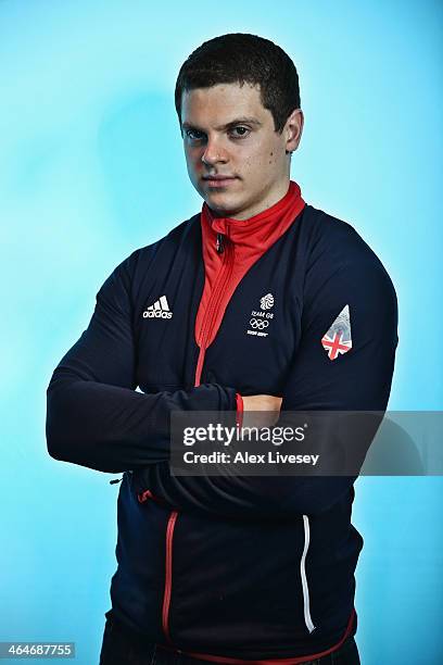 Craig Pickering of the Great Britain Bobsleigh team poses for a portrait during the kitting out day at adidas on January 20, 2014 in Stockport,...