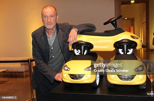 Peter Lohmeyer attends the presentation and vernissage of the calender "THE ADAM BY BRYAN ADAMS" for Opel at Haus der Kunst on January 23, 2014 in...