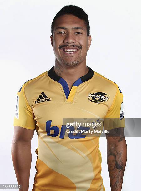 Ardie Savea poses during a Wellington Hurricanes Super Rugby headshots session at Rugby League Park on January 24, 2014 in Wellington, New Zealand.