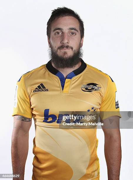 Andre Taylor poses during a Wellington Hurricanes Super Rugby headshots session at Rugby League Park on January 24, 2014 in Wellington, New Zealand.