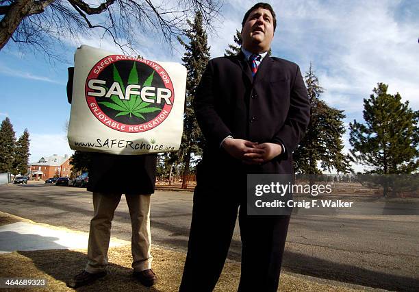 Mason Tvert, Campaign Director of SAFER speaks to the media outside Synergy Youth Drug Treatment Center in Denver CO on Feb. 7, 2006....