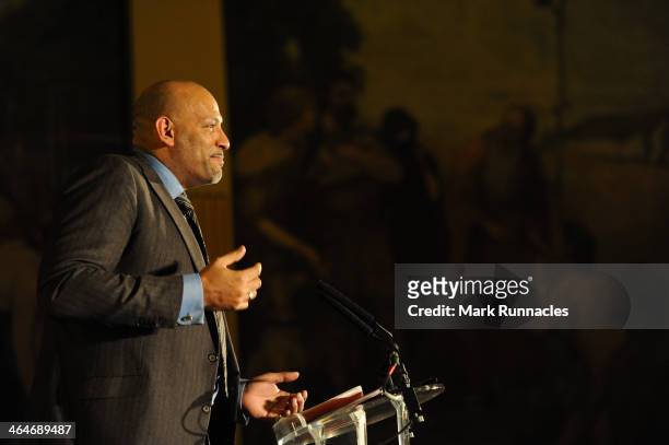 Former NBA basketball player John Amaechi speaks to the assembled ParalympicsGB team members who have gathered to celebrate their selection to...