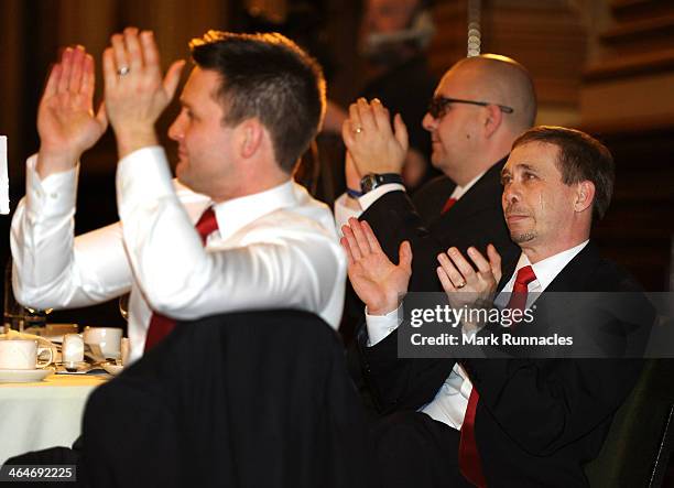 Curling head coach Tony Zummack of the ParalympicsGB team applauds a speaker during a gala dinner to celebrate the team selections to compete at the...