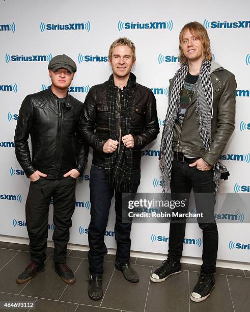 Rick Woolstenhulme Jr., Jason Wade and Bryce Soderberg of Lifehouse vist at SiriusXM Studios on February 27, 2015 in New York City.