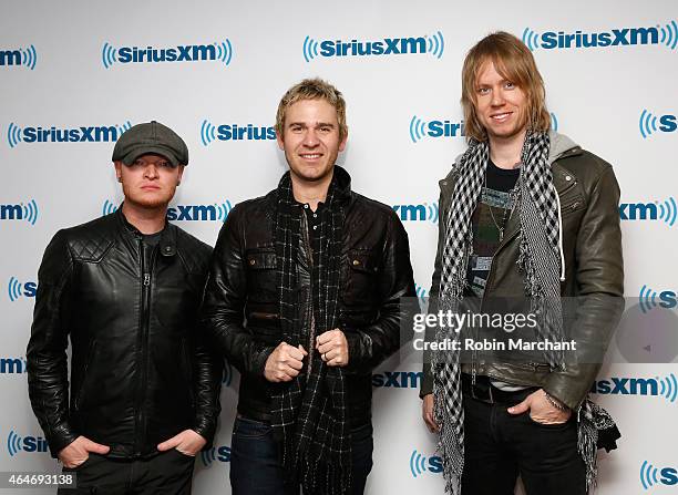 Rick Woolstenhulme Jr., Jason Wade and Bryce Soderberg of Lifehouse vist at SiriusXM Studios on February 27, 2015 in New York City.