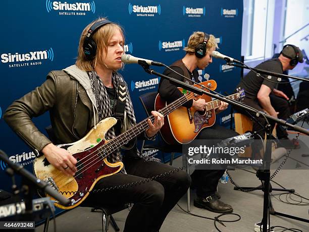 Bryce Soderberg, Jason Wade and Rick Woolstenhulme Jr. Of Lifehouse vist at SiriusXM Studios on February 27, 2015 in New York City.