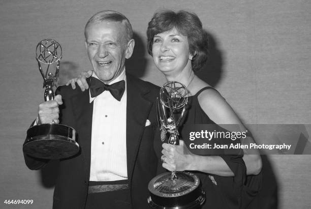 Actor Fred Astaire and actress Joanne Woodward after winning Best Actor and Actress in a Comedy or Drama Special at the 30th Annual Emmy Awards on...