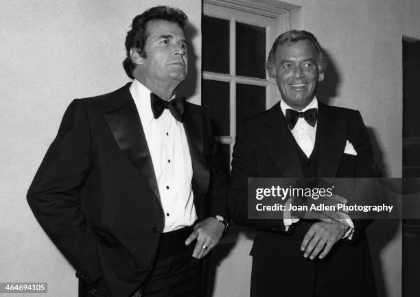 Actors James Garner and David Janssen attend the 30th Annual Emmy Awards on September 17, 1978 at the Pasadena Civic Auditorium in Pasadena,...