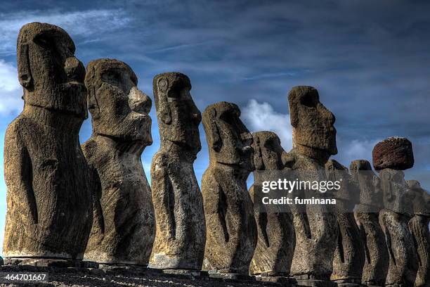 moai of ahu tongariki - moai statue stock pictures, royalty-free photos & images