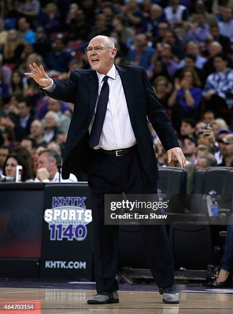 Head coach George Karl of the Sacramento Kings stands on the side of the court during their game against the Memphis Grizzlies at Sleep Train Arena...