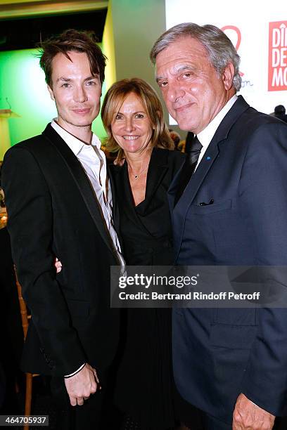 Fashion Designer Maxime Simoens, Frederique Fetiveau and CEO Dior Sidney Toledano attend the Sidaction Gala Dinner 2014 at Pavillon d'Armenonville on...