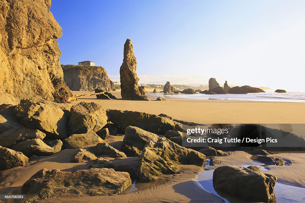 Rock Formations At Low Tide On Bandon Beach