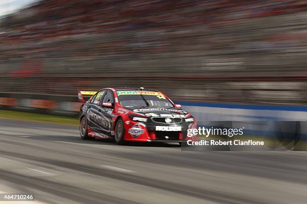 Fabian Coulthard drives the the Freightliner Racing Holden during race two for the V8 Supercars Clipsal 500 at the Adelaide Street Circuit on...