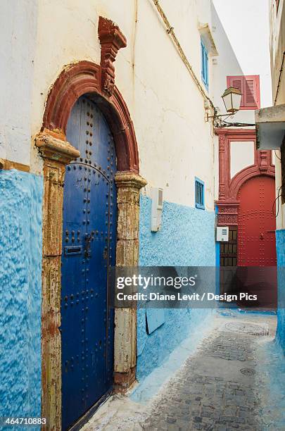 Colourful Painted Doors On Houses In Old Town, Foto de stock