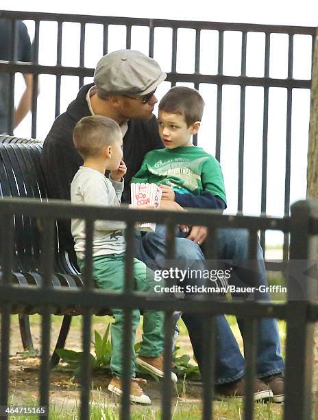 Tom Brady with Benjamin Brady and Jack Moynihan are seen on May 18, 2013 in Boston, Massachusetts.