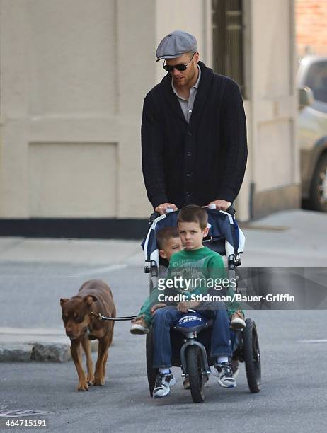 Tom Brady with Benjamin Brady and Jack Moynihan are seen on May 18, 2013 in Boston, Massachusetts.