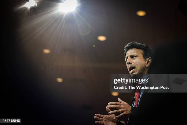 Governor Bobby Jindal addresses a packed house during CPAC2105 at the Nation Harbor Gaylord on Thursday, February 26 in Oxon Hill, MD. The three-day...