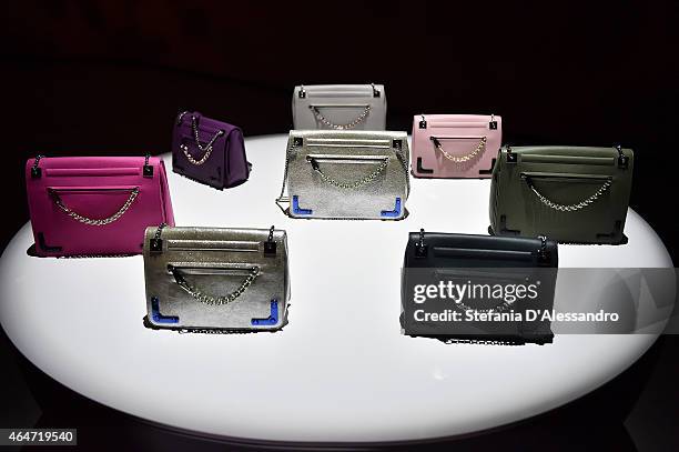 Bags are seen at the Furla presentation during the Milan Fashion Week Autumn/Winter 2015 on February 26, 2015 in Milan, Italy.