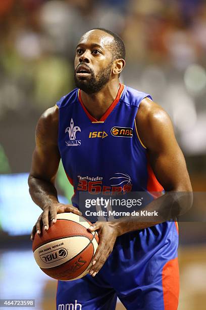 Jamar Wilson of the 36ers takes a free throw during game two of the NBL Finals series between the New Zealand Breakers and the Adelaide 36ers at...