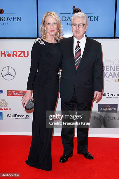 Britta Gessler and Frank Elstner attend the Goldene Kamera 2015 on February 27, 2015 in Hamburg, Germany.