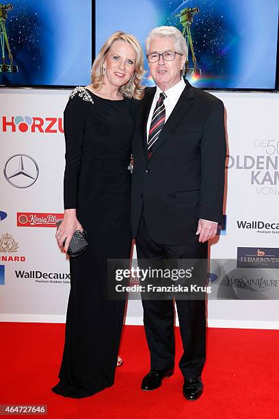 Britta Gessler and Frank Elstner attend the Goldene Kamera 2015 on February 27, 2015 in Hamburg, Germany.