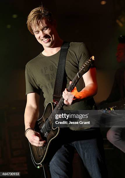 Musician Jonny Lang attends the 2014 National Association of Music Merchants show media preview day at the Anaheim Convention Center on January 23,...