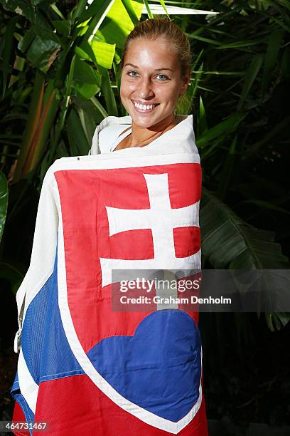 Dominika Cibulkova of Slovakia poses during day 12 of the 2014 Australian Open at Melbourne Park on January 24, 2014 in Melbourne, Australia.