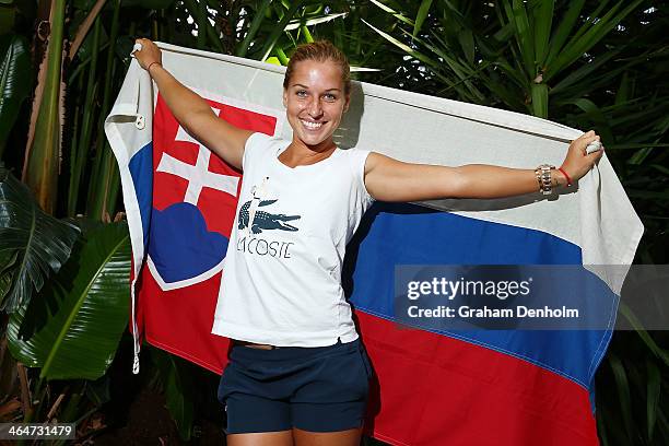 Dominika Cibulkova of Slovakia poses during day 12 of the 2014 Australian Open at Melbourne Park on January 24, 2014 in Melbourne, Australia.