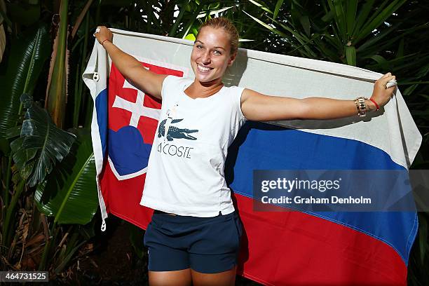 Dominika Cibulkova of Slovakia poses during day 12 of the 2014 Australian Open at Melbourne Park on January 24, 2014 in Melbourne, Australia.