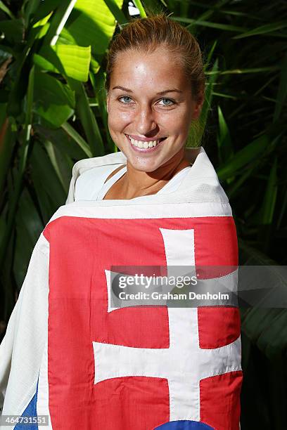 Dominika Cibulkova of Slovakia poses during day 12 of the 2014 Australian Open at Melbourne Park on January 24, 2014 in Melbourne, Australia.