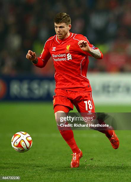 Alberto Moreno of Liverpool during the 2nd leg of the UEFA Europa League Round of 32 match between Besiktas and Liverpool at the Ataturk Olympic...