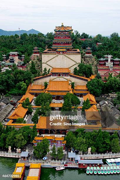 aerial view of summer palace - longevity hill - summer palace beijing stock pictures, royalty-free photos & images