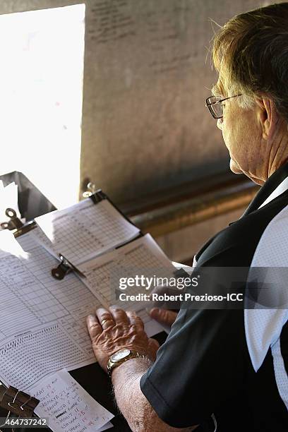 General view behind the scenes of the scoreboard during the 2015 ICC Cricket World Cup match between India and the United Arab Emirates at WACA on...