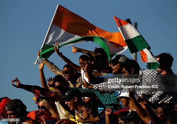 Fans show their support during the 2015 ICC Cricket World Cup match between India and the United Arab Emirates at WACA on February 28, 2015 in Perth,...