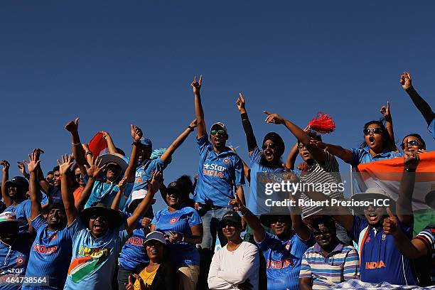 Fans show their support during the 2015 ICC Cricket World Cup match between India and the United Arab Emirates at WACA on February 28, 2015 in Perth,...