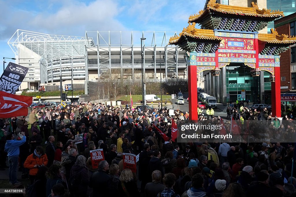 Patriotic Europeans Against The Islamisation Of The West (Pegida) Movement Protest In Newcastle