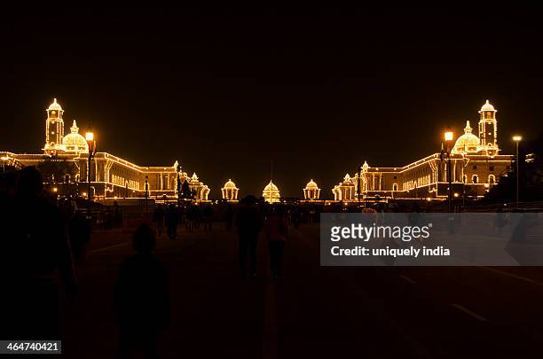 rashtrapati bhavan lit up at night, new delhi, india - new delhi stock photos et images de collection