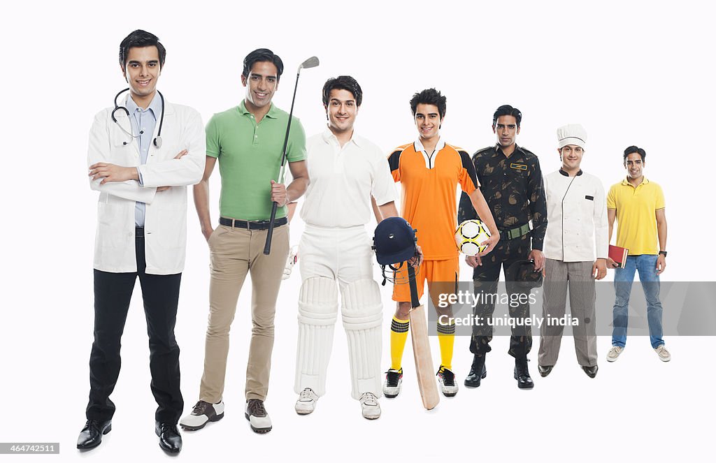 Portrait of men in different poses