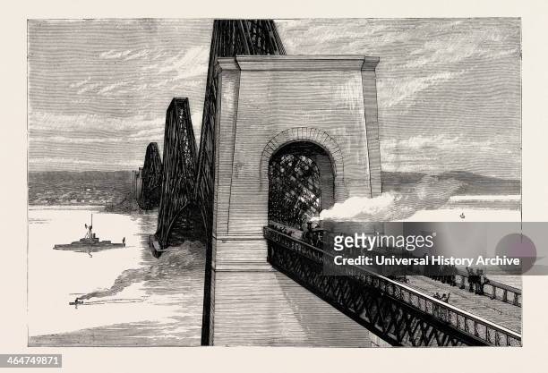 Running The First Train Over The New Forth Bridge, Engraving 1890, UK, U.k., Britain, British, Europe, United Kingdom, Great Britain, European .