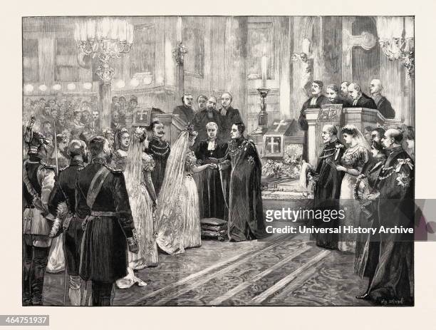 The Royal Marriage At Berlin, Germany: Wedding Ceremony In The Chapel Of The Royal Palace; Prince Frederick Charles Of Hesse And Princess Margaret Of...