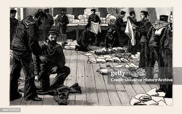 Stokers For The British Navy, Kitting The New Hands Up, Engraving 1890, UK, U.k., Britain, British, Europe, United Kingdom, Great Britain, European .