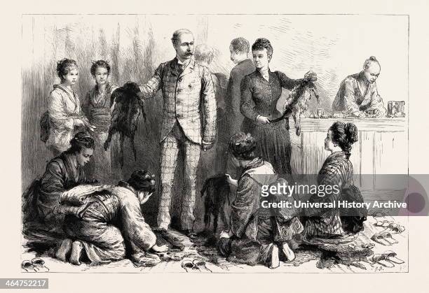 With The Duke And Duchess Of Connaught In Japan, The Duke Buying Furs At Nikko, Engraving 1890, Engraved Image, History, Arkheia, Illustrative...