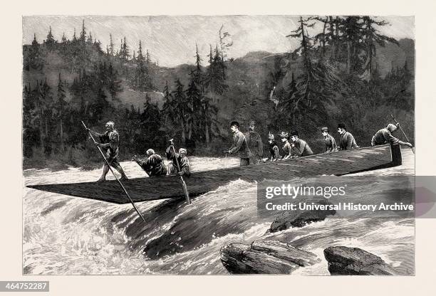 With The Duke And Duchess Of Connaught In Japan, The Duke And Duchess And Their Suite Shooting The Katsura Rapids, Engraving 1890, Engraved Image,...