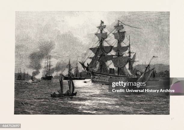 Nova Scotia, Men-of-war, Halifax Harbour, Canada, Nineteenth Century Engraving.