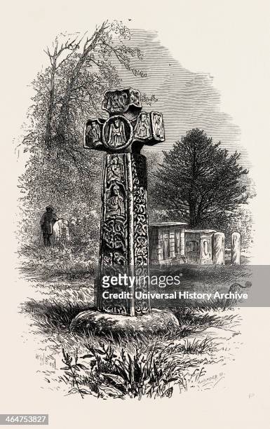 Cross At Eyam, The Dales Of Derbyshire, UK, U.k., Britain, British, Europe, United Kingdom, Great Britain, European, 19th Century Engraving.