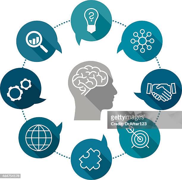 business thinking icon set - human head stock illustrations