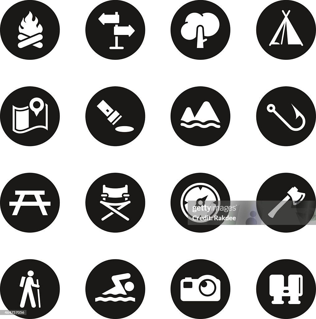 Camping and Outdoors Icons - Black Circle Series